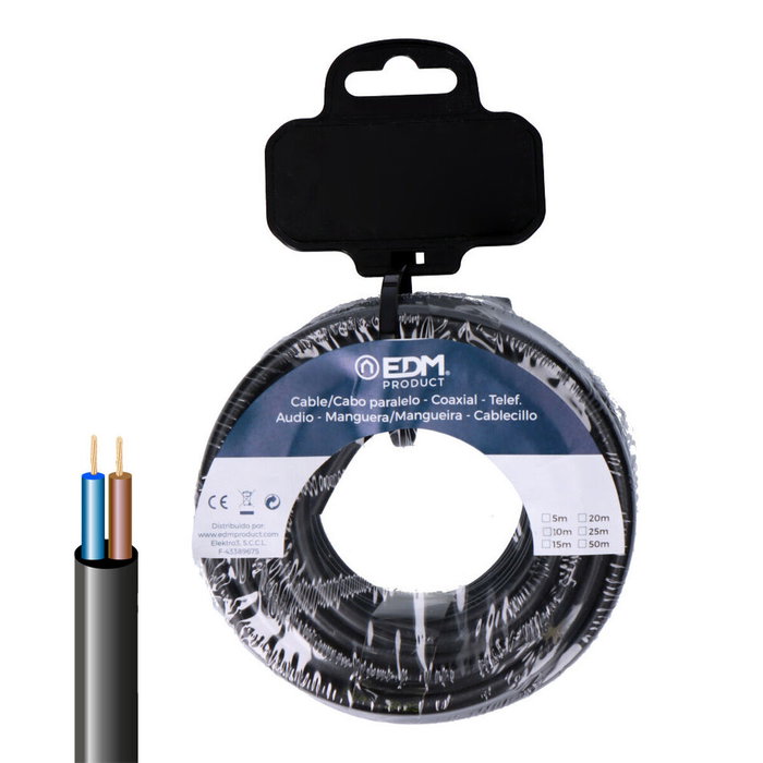 Edm Carrete manguera tubular H05VV-F 2 x 0,75 mm² negra, 20 m Edm Carrete manguera tubular H05VV-F 2 x 0,75 mm² negra, 20 m