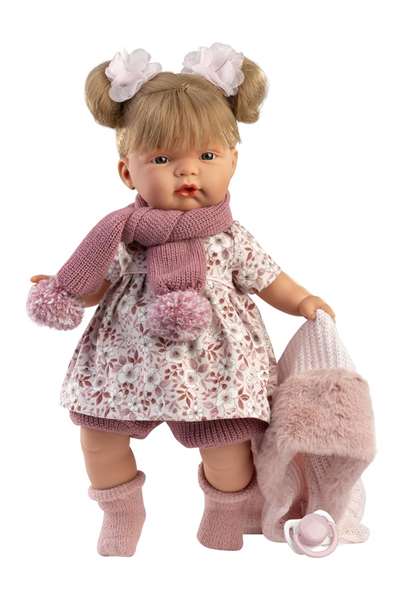 Llorens Muñeca Joelle Llorona con Chaqueta Fucsia y Cuerpo de Tela 38 cm con Sonido