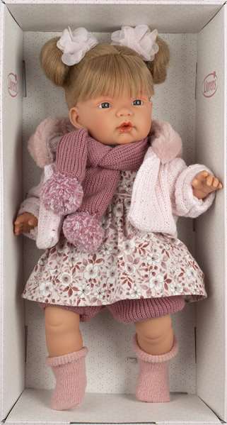 Llorens Muñeca Joelle Llorona con Chaqueta Fucsia y Cuerpo de Tela 38 cm con Sonido