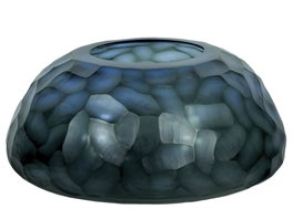 DKD Home Decor Jarrón de Cristal Azul Petróleo Glaseado 33x33x14 cm