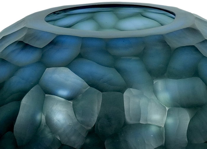 DKD Home Decor Jarrón de Cristal Azul Petróleo Glaseado 33x33x14 cm