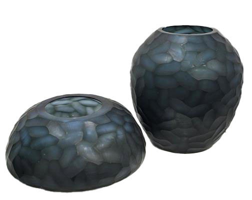 DKD Home Decor Jarrón de Cristal Azul Petróleo Glaseado 33x33x14 cm