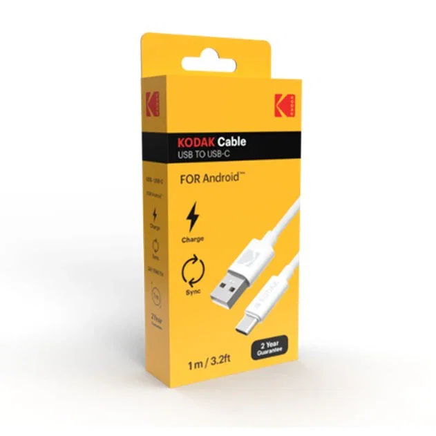 Kodak 30425965 Cable USB-A a USB-C 1 metro, blanco - Alta velocidad 480 Mbps, para transferencia de datos y carga