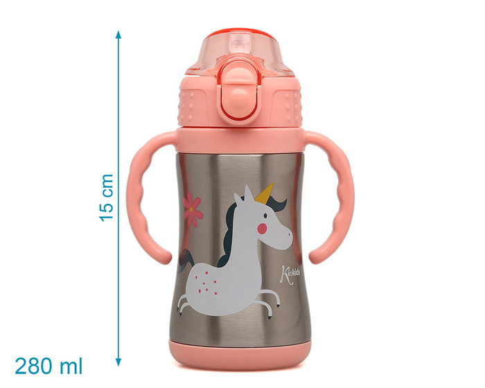 KioKids Botella Entrenamiento Unicornio Rosa 280 mL Acero Inoxidable +6 Meses Termo