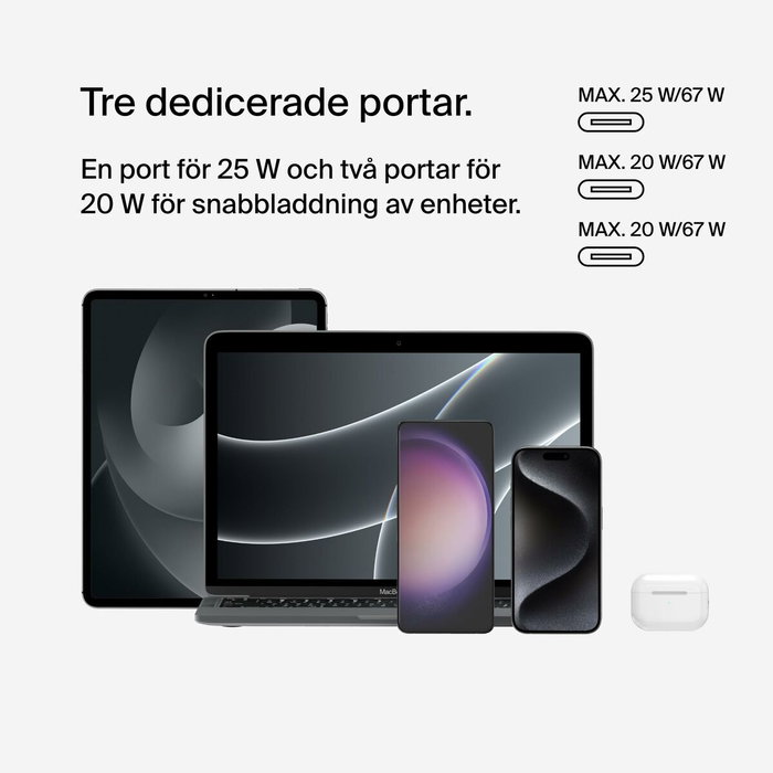 Belkin Cargador Boost 67W con 3 puertos USB-C, PPS, Blanco WCC002VFWH