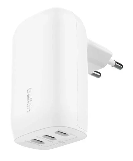 Belkin WCC002VFWH Cargador de Pared 67W PPS con 3 Puertos USB-C, Carga Rápida Simultánea, Clavijas Plegables, Blanco Belkin WCC002VFWH Cargador de Pared 67W PPS con 3 Puertos USB-C, Carga Rápida Simultánea, Clavijas Plegables, Blanco