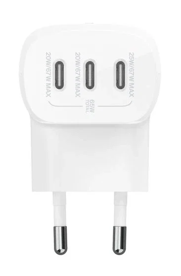 Belkin WCC002VFWH Cargador de Pared 67W PPS con 3 Puertos USB-C, Carga Rápida Simultánea, Clavijas Plegables, Blanco Belkin WCC002VFWH Cargador de Pared 67W PPS con 3 Puertos USB-C, Carga Rápida Simultánea, Clavijas Plegables, Blanco