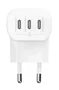 Belkin WCC002VFWH Cargador de Pared 67W PPS con 3 Puertos USB-C, Carga Rápida Simultánea, Clavijas Plegables, Blanco