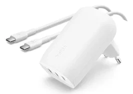 Belkin WCC002VFWH Cargador de Pared 67W PPS con 3 Puertos USB-C, Carga Rápida Simultánea, Clavijas Plegables, Blanco