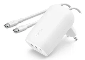 Belkin WCC002VFWH Cargador de Pared 67W PPS con 3 Puertos USB-C, Carga Rápida Simultánea, Clavijas Plegables, Blanco Belkin WCC002VFWH Cargador de Pared 67W PPS con 3 Puertos USB-C, Carga Rápida Simultánea, Clavijas Plegables, Blanco