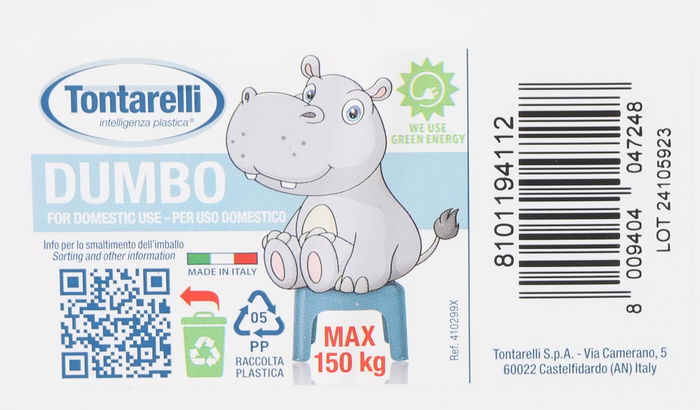 Tontarelli Taburete Dumbo Blanco 38 cm x 30 cm x 24 cm con Asa (6 Unidades)