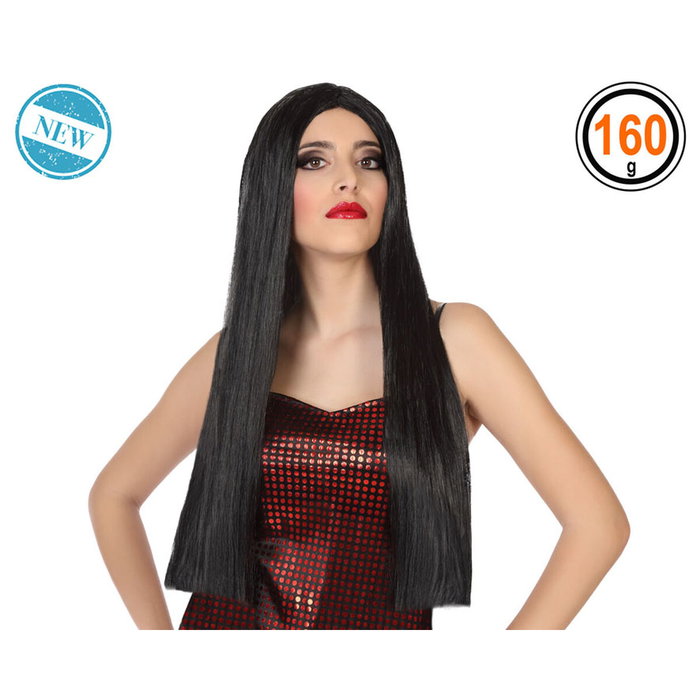Atosa Peluca Larga Morena 60 cm con Raya Central para Disfraces