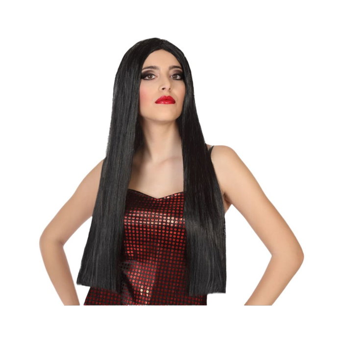 Atosa Peluca Larga Morena 60 cm con Raya Central para Disfraces