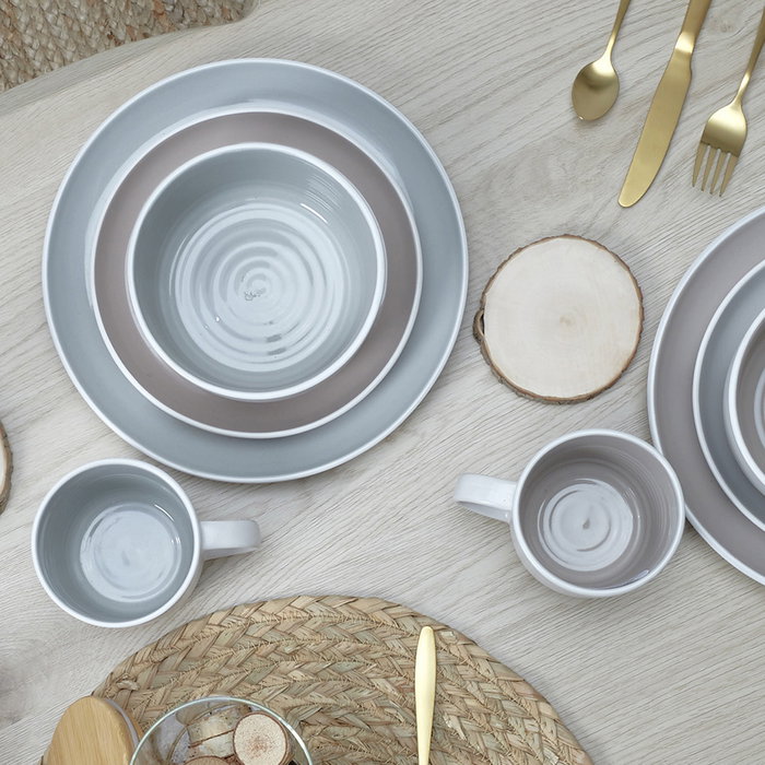 Home Deco Factory Plato Gris Bicolor de Cerámica 26,5 cm