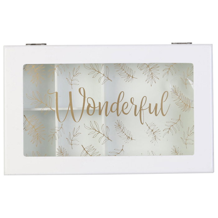 Home Deco Factory Joyero Pour Elle con 3 Plantas, 2 Cajones y Cristal Decorado en Tapa 24x16x13.5 cm