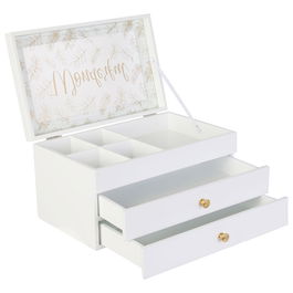 Home Deco Factory Joyero Pour Elle con 3 Plantas, 2 Cajones y Cristal Decorado en Tapa 24x16x13.5 cm