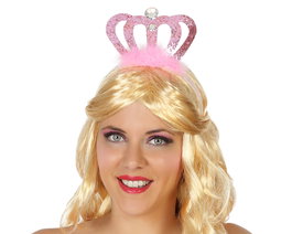 Diadema Princesa Rosa Corona con Plumas para Disfraces de Cuento de Hadas, Bailarina o Reina Mágica, Accesorio Fantasía Adulto