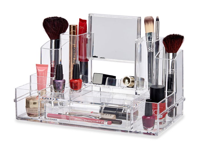 Berilo Organizador Alto Cajón 14 Huecos con Espejo Transparente 30x19x15.5 cm (Set de 6)