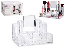 Berilo Organizador Alto Cajón 14 Huecos con Espejo Transparente 30x19x15.5 cm (Set de 6)