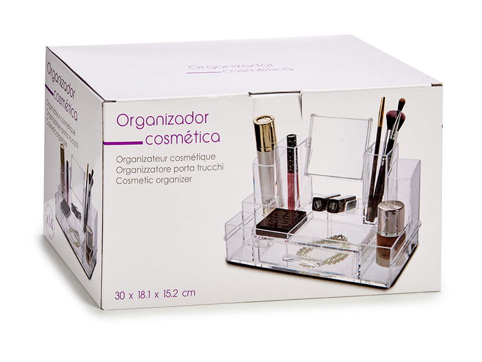 Berilo Organizador Alto Cajón 14 Huecos con Espejo Transparente 30x19x15.5 cm (Set de 6)