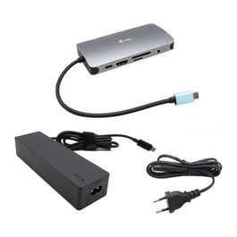 I-Tec USB-C Metal Nano Dock 100W HDMI VGA LAN Lector Tarjetas SD MicroSD Gris