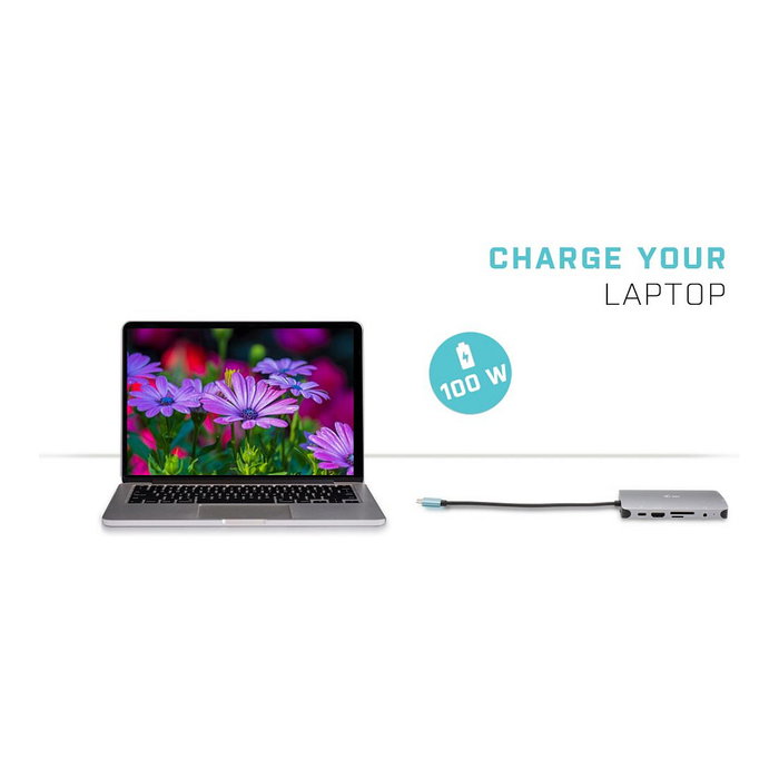 I-tec Metal USB-C Nano Dock HDMI/VGA con LAN y Cargador 100W Gris