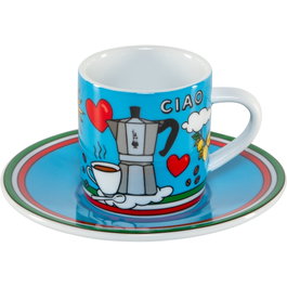 Bialetti Tazzina Ciao Italia Taza de Espresso con Plato