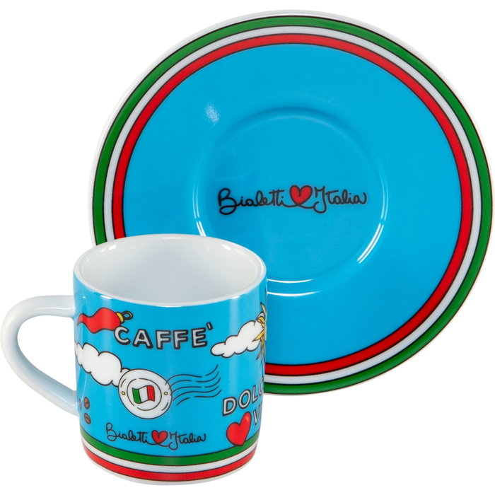 Bialetti Tazzina Ciao Italia Taza de Espresso con Plato