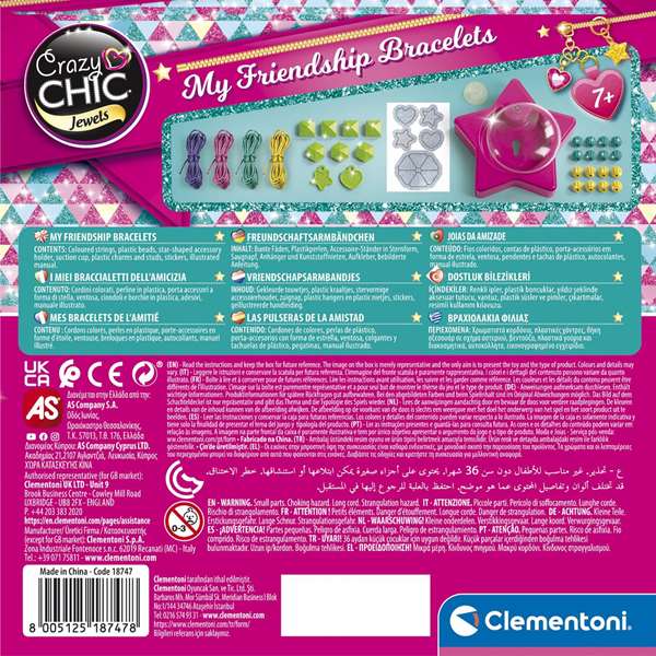 Clementoni Juego Pulseras de Amistad con Dispositivo para Trenzar 18x18x6 cm