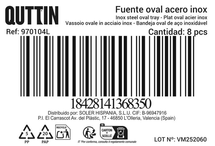 Quttin Fuente Oval Light 50x34.7cm Pack de 8 unidades de 520gr cada una de color Light