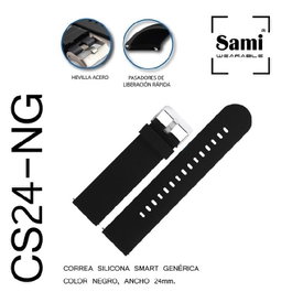 SAMI Correa de silicona 24mm negro pasador smart