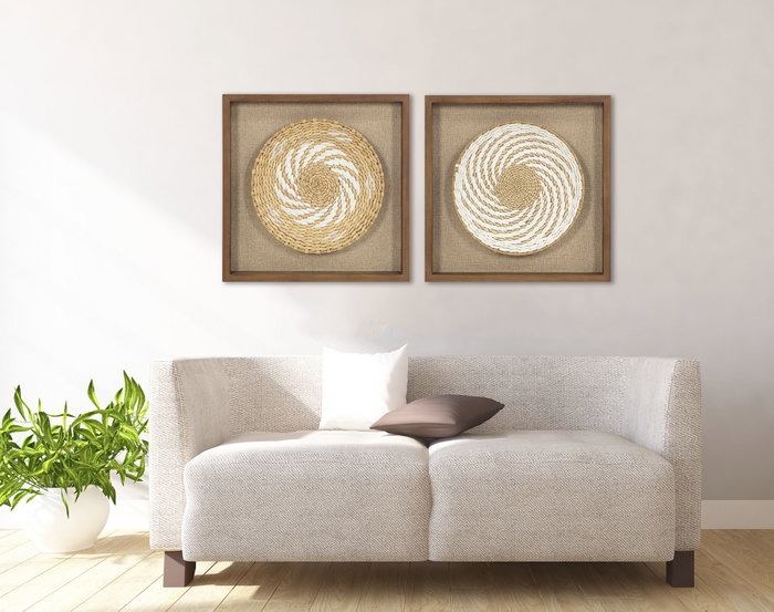 DKD Home Decor Cuadro Yute y Pino 35x3,6x35 con Acabado 3D Surtido de 2 Unidades DKD Home Decor Cuadro Yute y Pino 35x3,6x35 con Acabado 3D Surtido de 2 Unidades