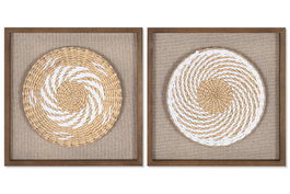DKD Home Decor Cuadro Yute y Pino 35x3,6x35 con Acabado 3D Surtido de 2 Unidades