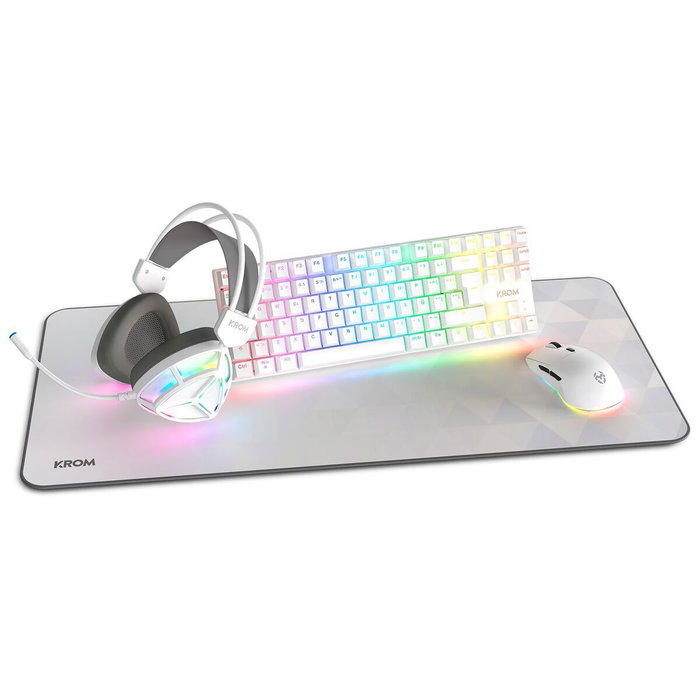 Krom Klass Pack Gaming 4 en 1 RGB Blanco con Teclado Mecánico Krom Klass Pack Gaming 4 en 1 RGB Blanco con Teclado Mecánico