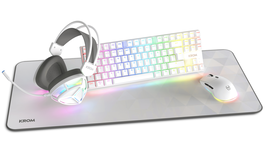 Krom NXKROMKLASS Pack Gaming 4 en 1 Blanco: Teclado Mecánico RGB, Ratón Óptico RGB, Auriculares RGB y Alfombrilla