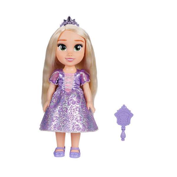 Jakks Pacific Muñeca Articulada Princesa Rapunzel de Disney 38 cm PVC con Vestido, Tiara, Zapatos y Cepillo