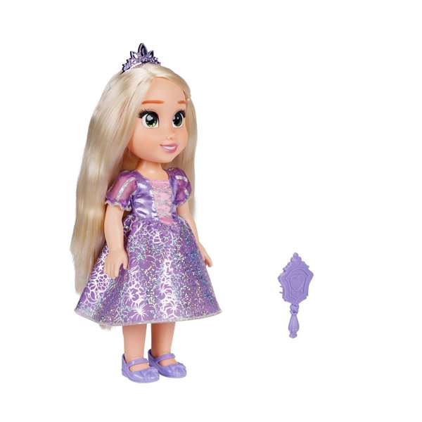 Jakks Pacific Muñeca Articulada Princesa Rapunzel de Disney 38 cm PVC con Vestido, Tiara, Zapatos y Cepillo