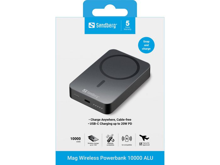 Sandberg 420-97 Mag Wireless Powerbank 10000 ALU Negro Sandberg 420-97 Mag Wireless Powerbank 10000 ALU Negro