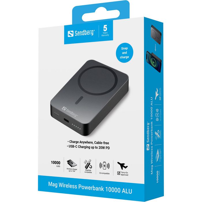 Sandberg 420-97 Mag Wireless Powerbank 10000 ALU Negro Sandberg 420-97 Mag Wireless Powerbank 10000 ALU Negro