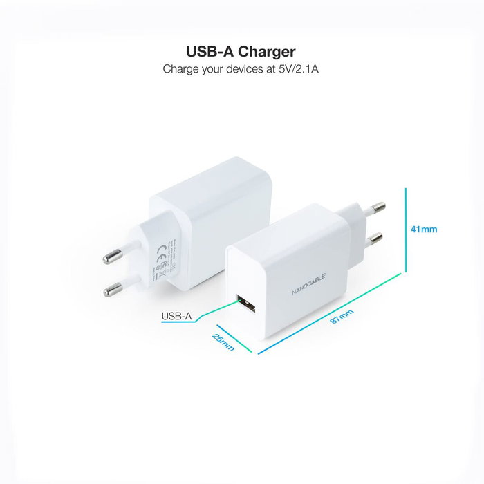Nanocable Cargador USB-A 5V/2.1A Blanco