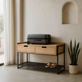 Mueble Cajones Natural-Negro Dm-Metal 100 X 48 X 56,50 cm