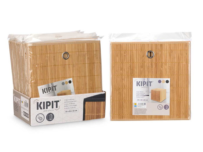 Kipit Caja Organizadora Plegable de Bambú, Color Beige, Dimensiones 32x32x1.5 cm (Cerrada) / 32x33x32 cm (Abierta) (Set de 24)