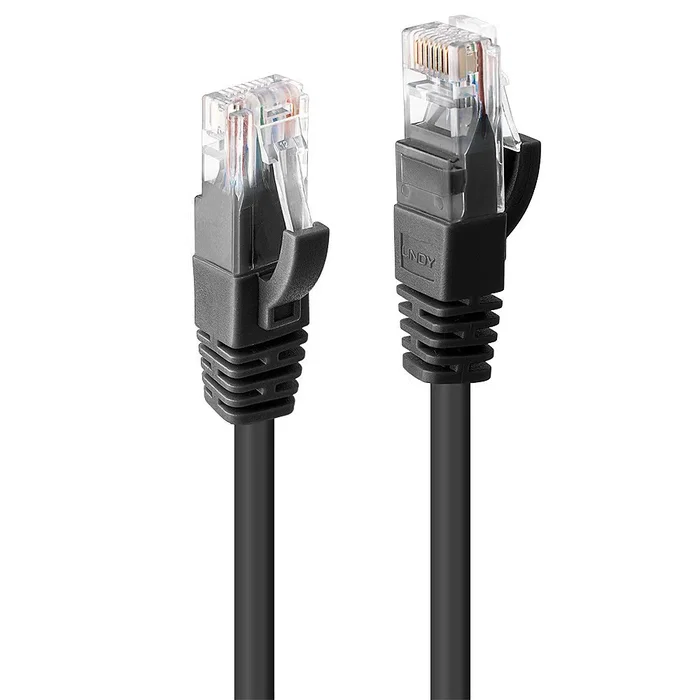 Lindy 48078 Cable de Red Cat6 U/UTP 2 Metros Negro, Conectores RJ-45 Macho Blindados, Gigabit Ethernet 1000 Mbit/s