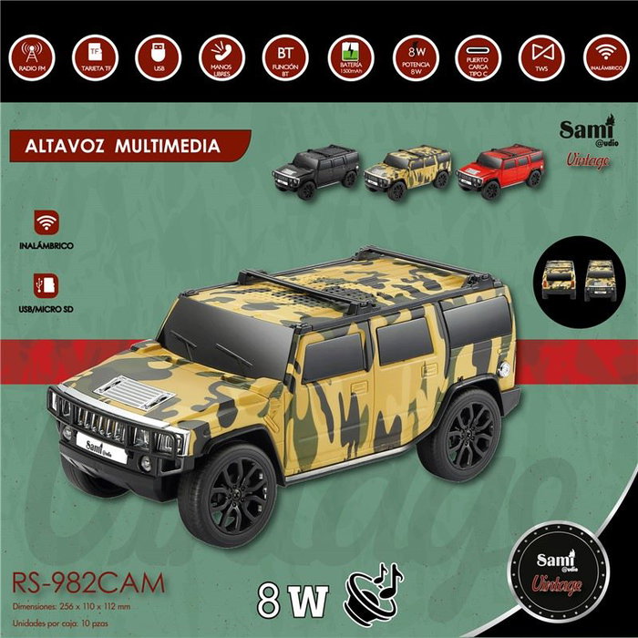SAMI Altavoz Vintage Multimedia, Estilo Camuflaje Hummer, SAMI01