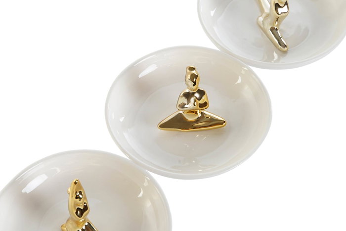 DKD Home Decor Bandeja Vaciabolsillos Glam Blanco Dorado Cerámica 11 x 11 x 6.5 cm (6 Unidades)