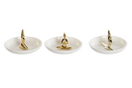 DKD Home Decor Bandeja Vaciabolsillos Glam Blanco Dorado Cerámica 11 x 11 x 6.5 cm (6 Unidades)