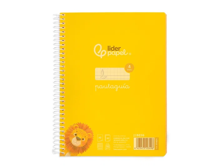 Liderpapel Cuaderno Espiral A5 Pautaguía Tapa Plástico 80 Hojas 90gr Cuadro Pautado 4mm con Margen Color Amarillo