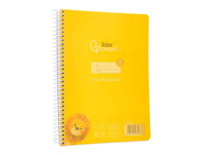 Liderpapel Cuaderno Espiral A5 Pautaguía Tapa Plástico 80 Hojas 90gr Cuadro Pautado 4mm con Margen Color Amarillo