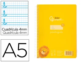 Liderpapel Cuaderno Espiral A5 Pautaguía Tapa Plástico 80 Hojas 90gr Cuadro Pautado 4mm con Margen Color Amarillo
