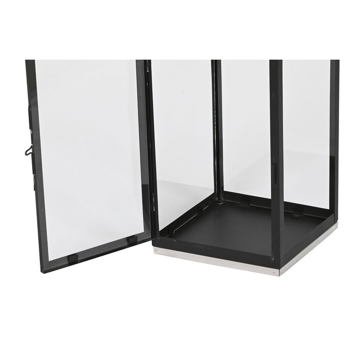 DKD Home Decor Set de 2 Farolas de Acero y Cristal Negro DKD Home Decor Set de 2 Farolas de Acero y Cristal Negro